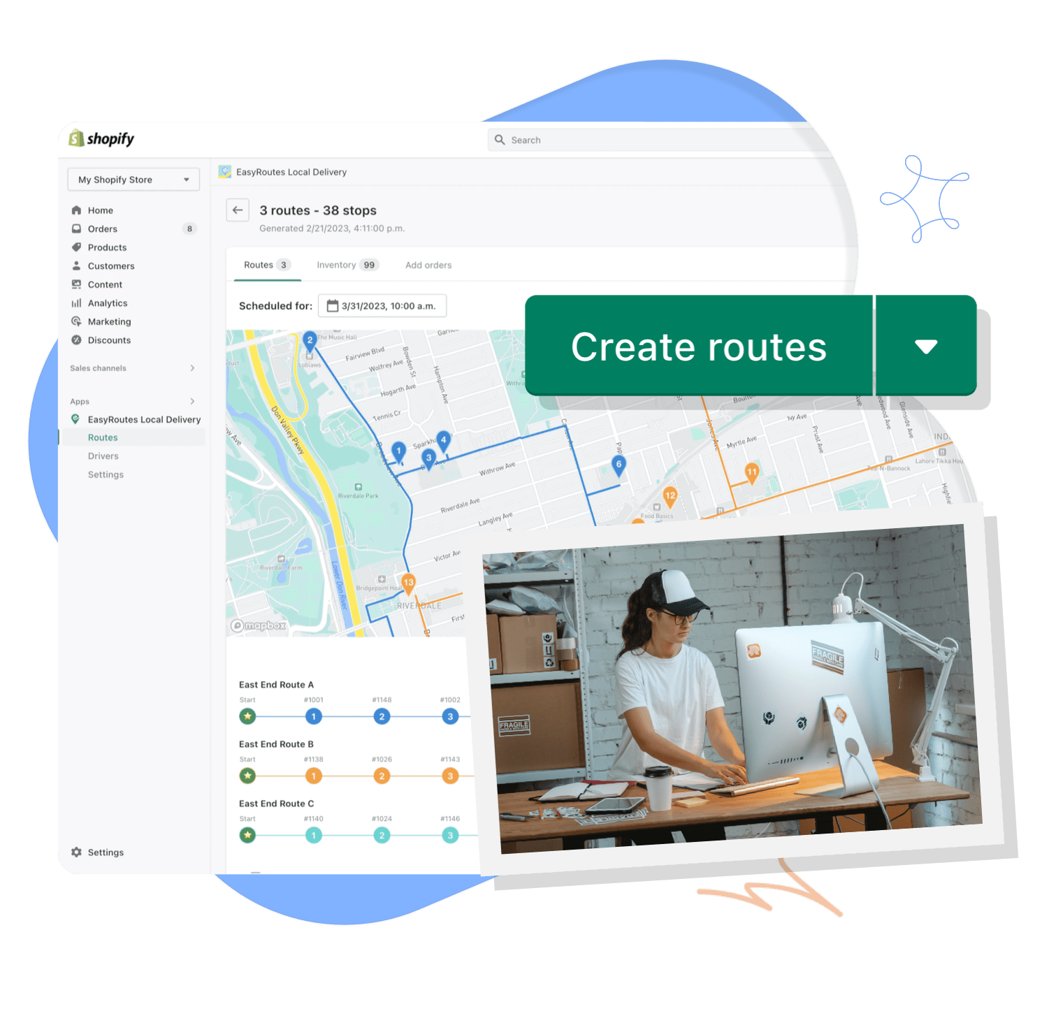 EasyRoutes route planner in Shopify admin
