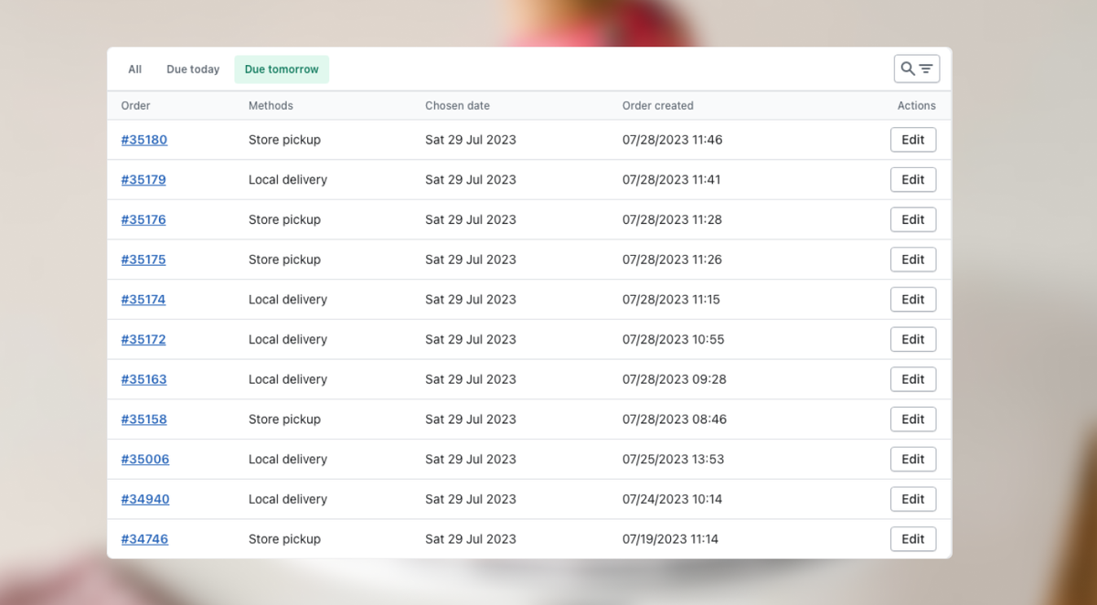 Buunto order overview screen