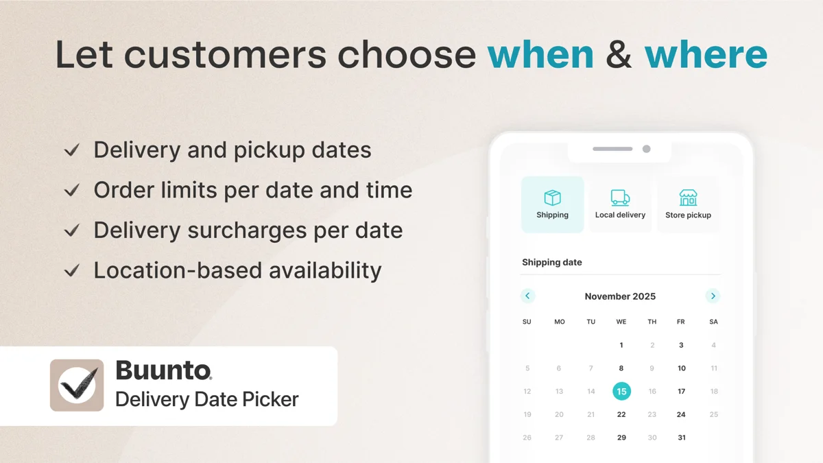 Buunto Date & Time Picker - delivery, pickup and shipping scheduling