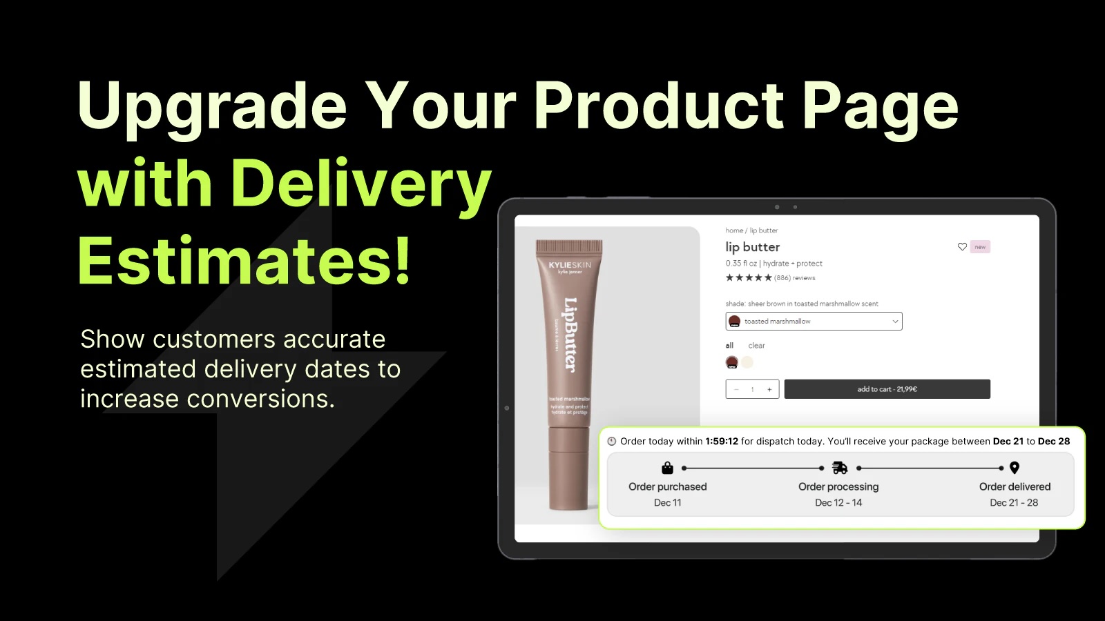 Essential Estimated Delivery Date app showing delivery estimates on a product page